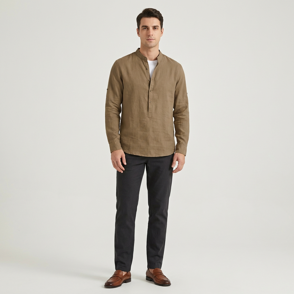 Calderon Men's Linen Casual Long Sleeve Shirt | Lighweight