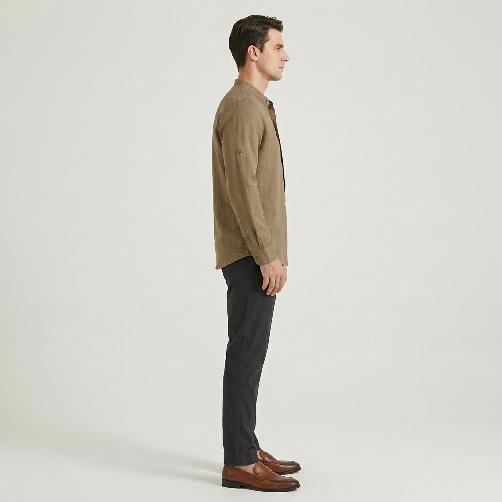 Calderon Men's Linen Casual Long Sleeve Shirt | Lighweight