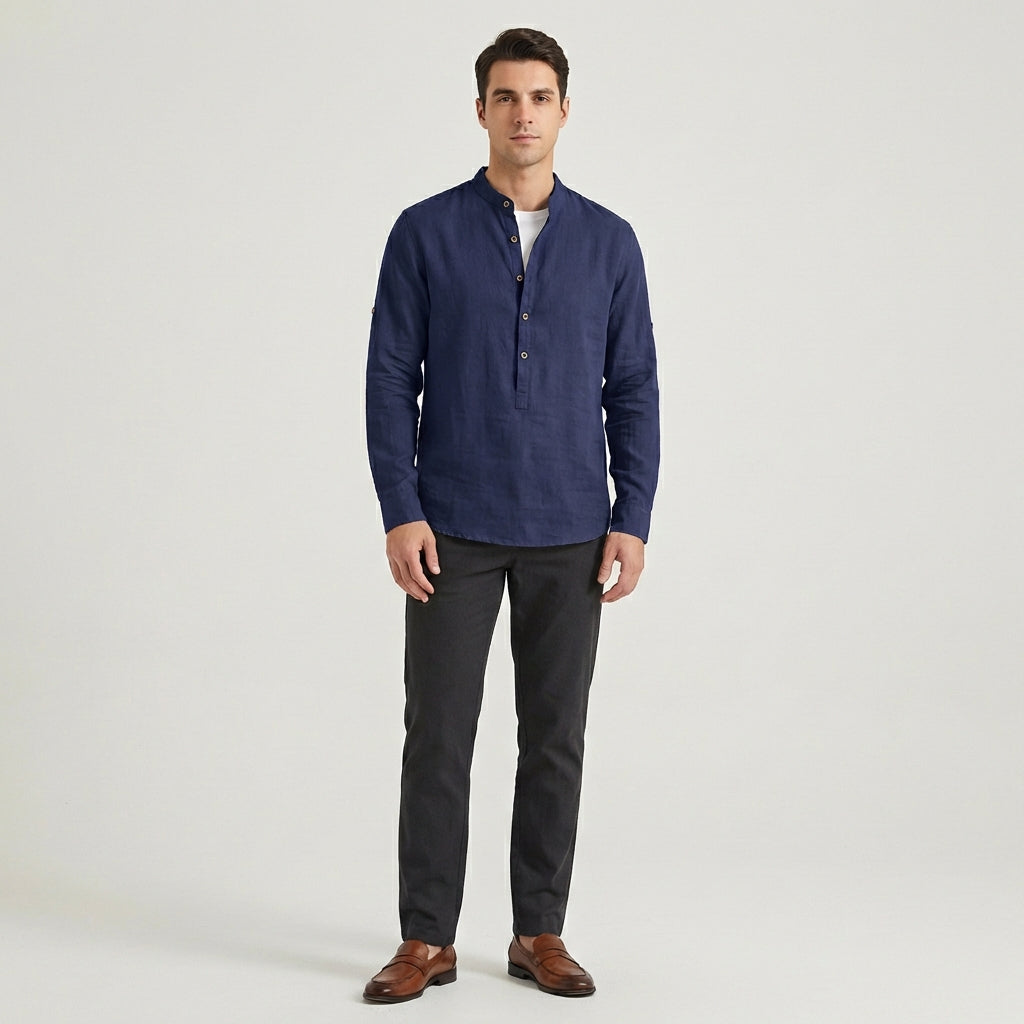 Calderon Men's Linen Casual Long Sleeve Shirt | Lighweight