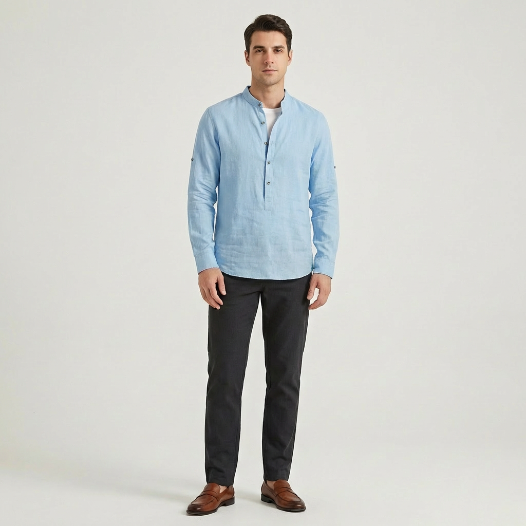 Calderon Men's Linen Casual Long Sleeve Shirt | Lighweight