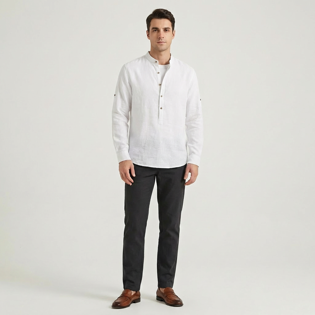 Calderon Men's Linen Casual Long Sleeve Shirt | Lighweight